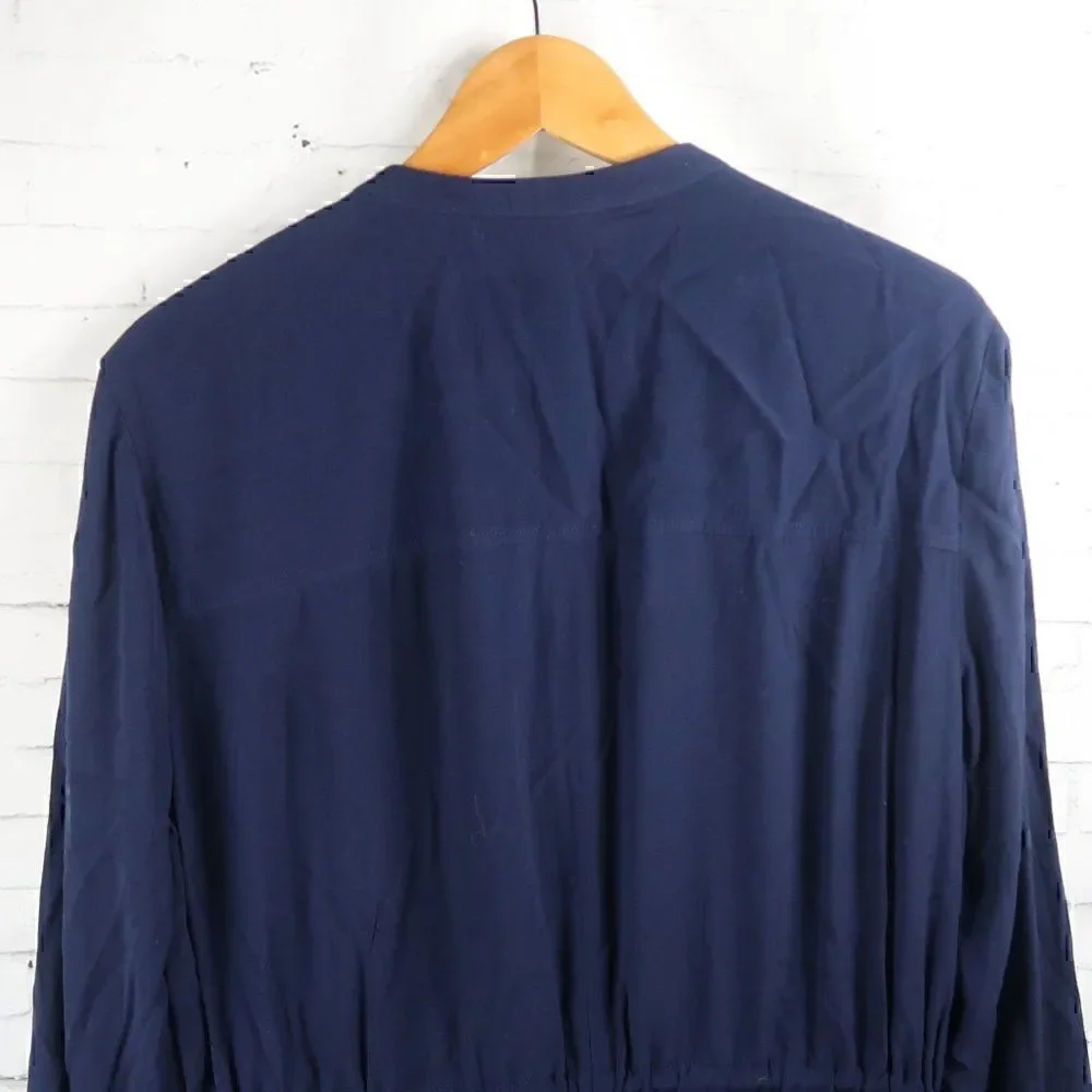 J. CREW BLUE LONG SLEEVE 1/2 BUTTON DOWN TIE WAIST MIDI DRESS SIZE MEDIUM